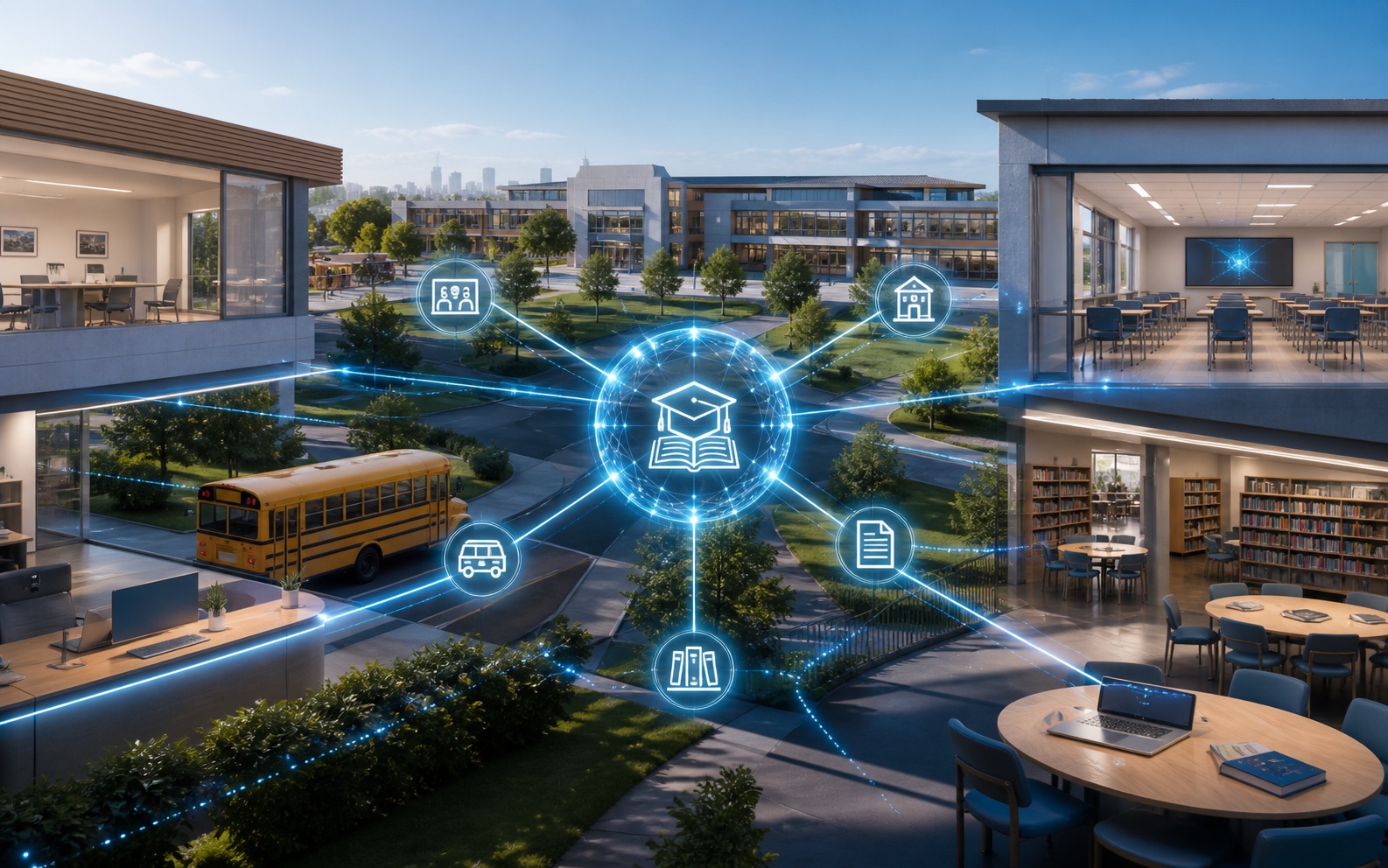 School Management System connected operations concept